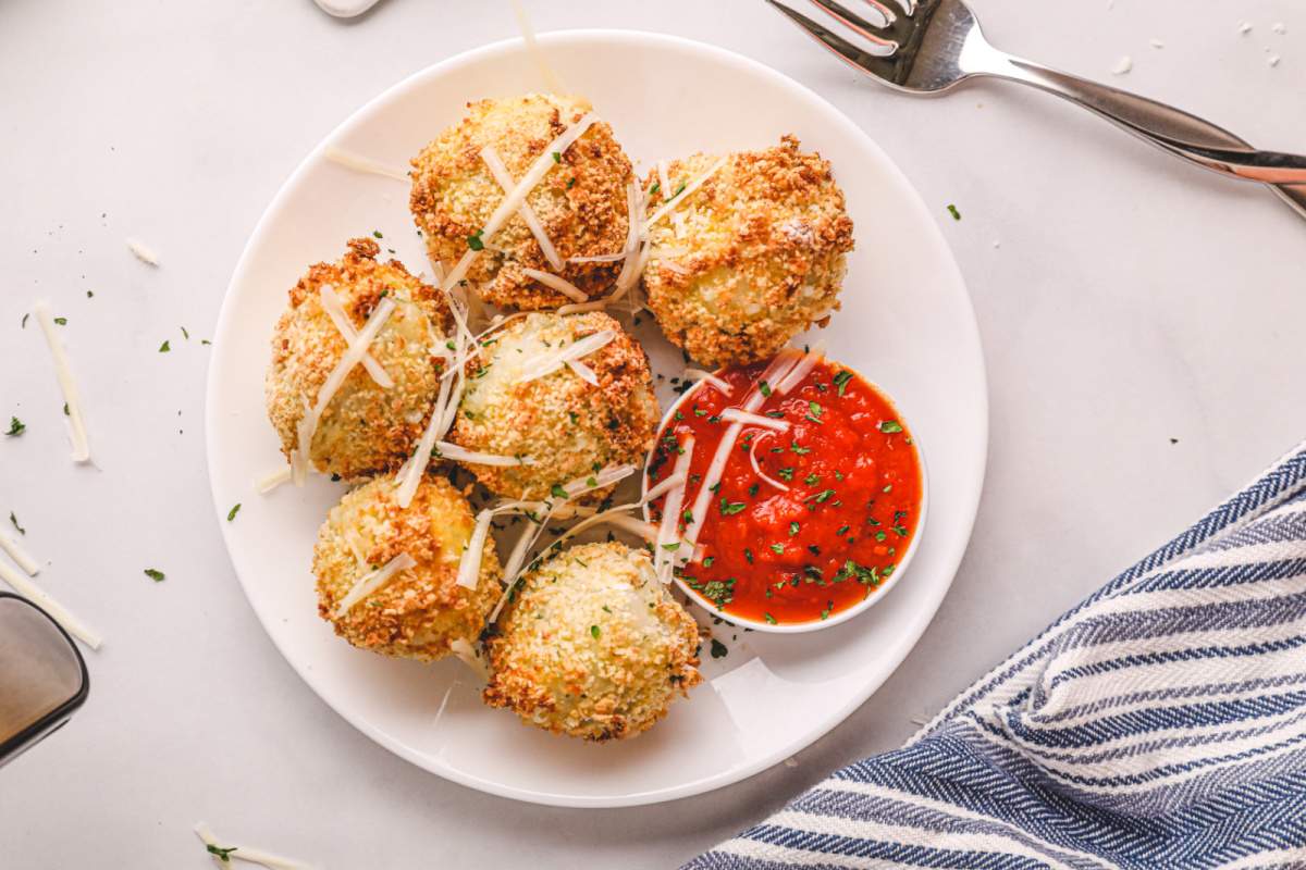 Air Fryer Arancini Rice Balls on a plate