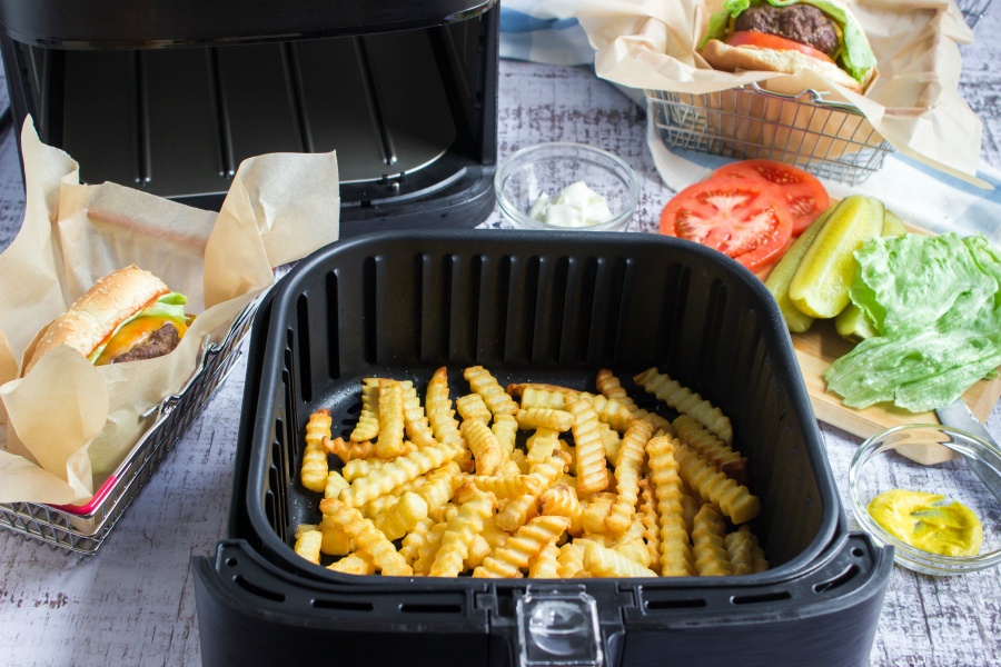 Air Fryer Cheeseburgers - cooked french fries in air fryer