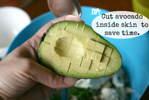 Avocado tip - showing how to cut avocado inside the avocado skin