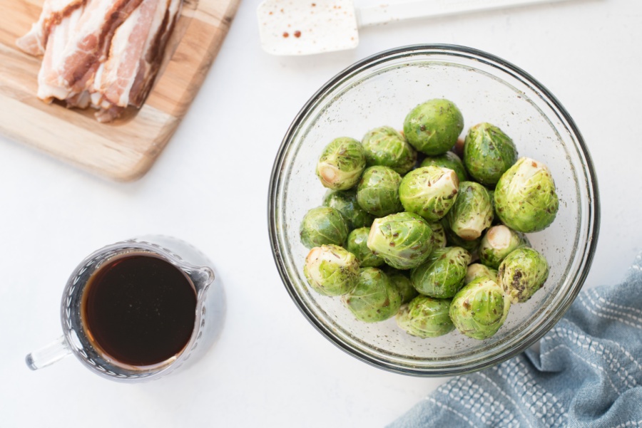 Brussels sprouts in a mixing bowl