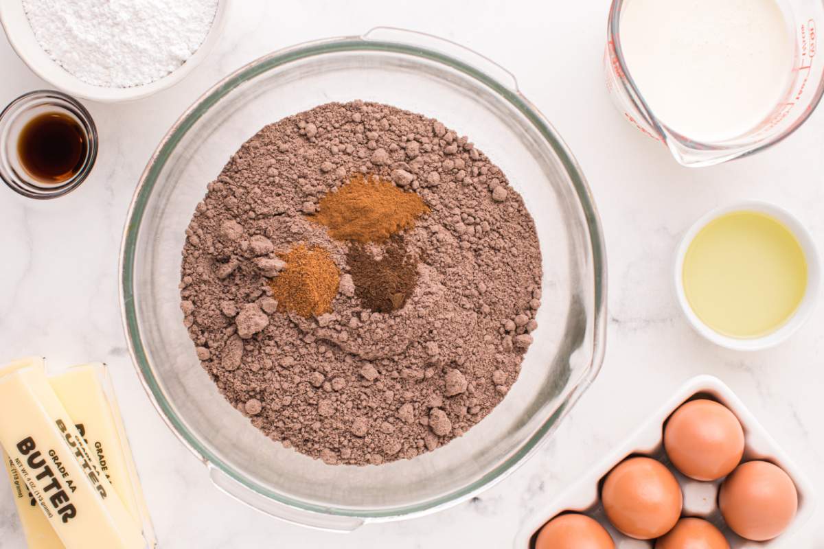 cake mix and spices in a bowl