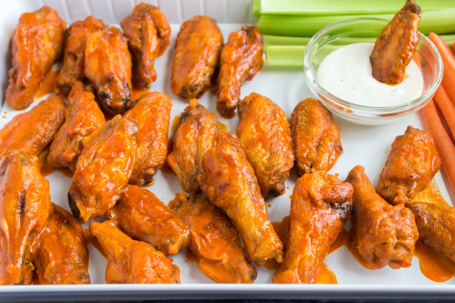 Buffalo Wings - served on a platter with celery and carrots