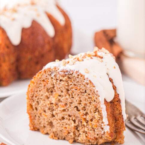 Piece of Carrot Cake Bundt Cake on a plate