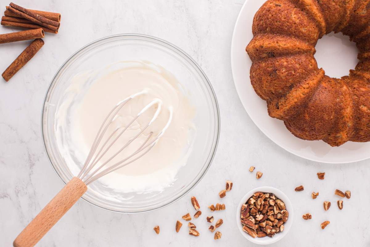 mixing frosting topping in a bowl