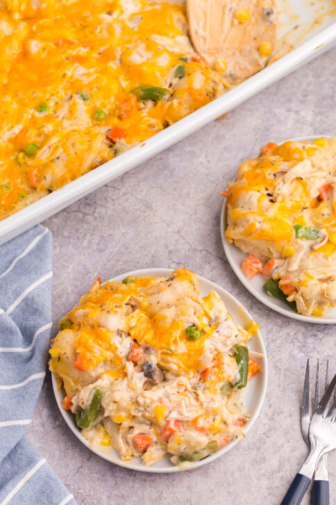 Chicken Pot Pie Bubble Up Casserole on two plates