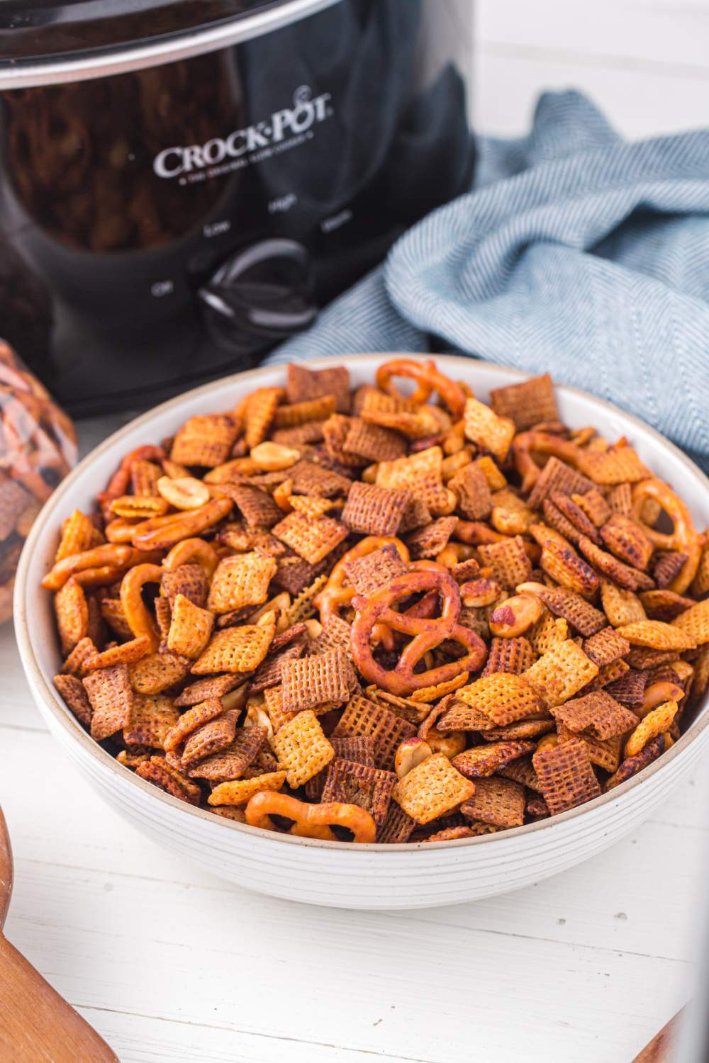 Classic Slow Cooker Chex Mix in a bowl