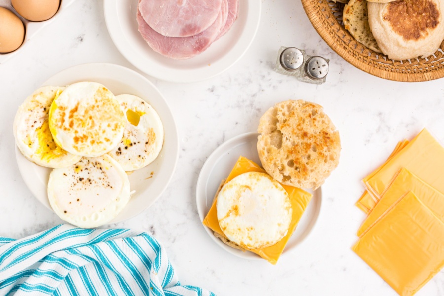 placed egg on top of ham and cheese