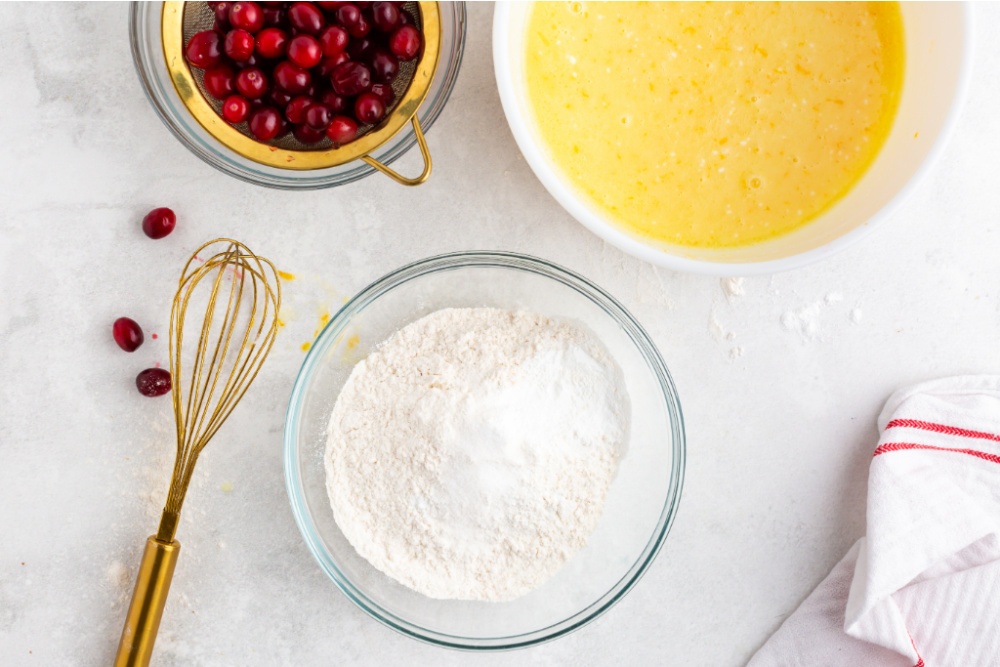 flour, salt, and baking powder sifted into a glass bowl