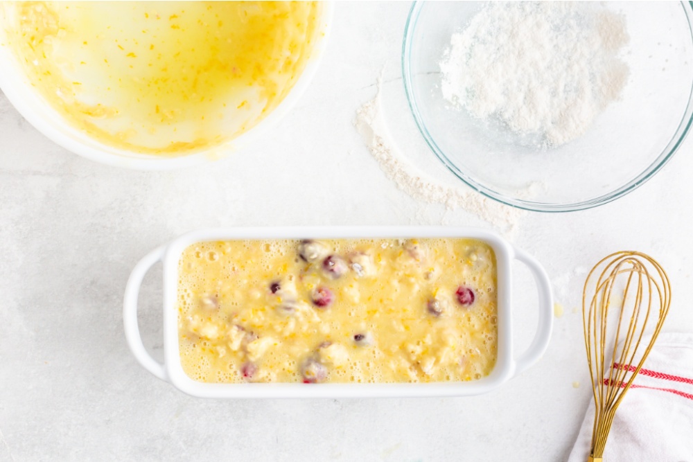 bread batter in a loaf pan