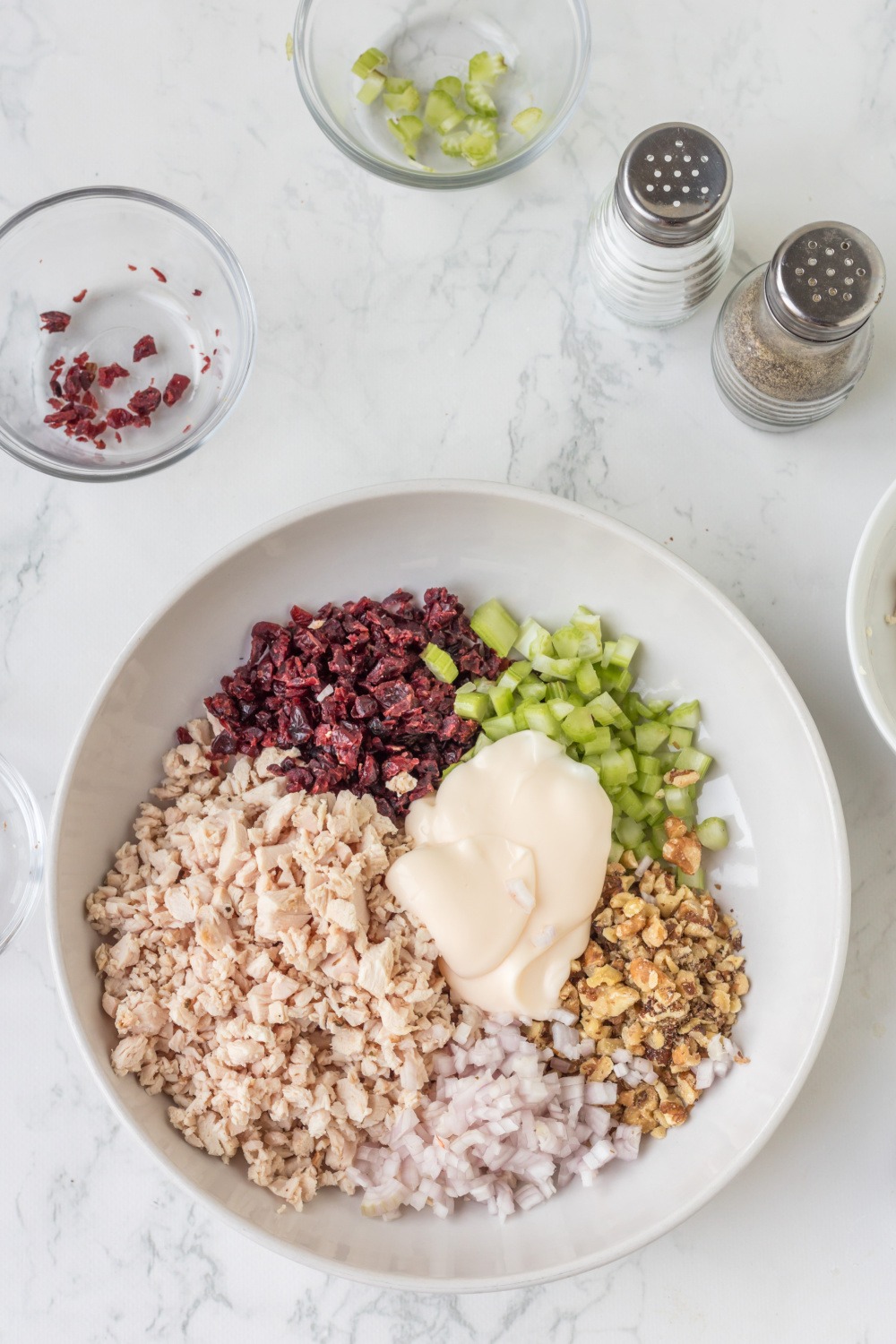 ingredients for Cranberry Pecan Chicken Salad ingredient in a bowl