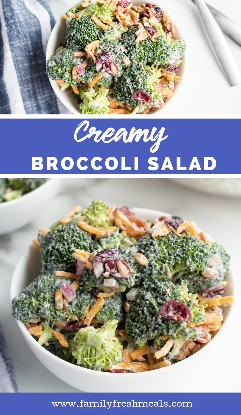 Creamy Broccoli Salad recipe #familyfreshmeals #broccoli #broccolisalad #creamybroccoli #summersalad #summer #salad  via @familyfresh