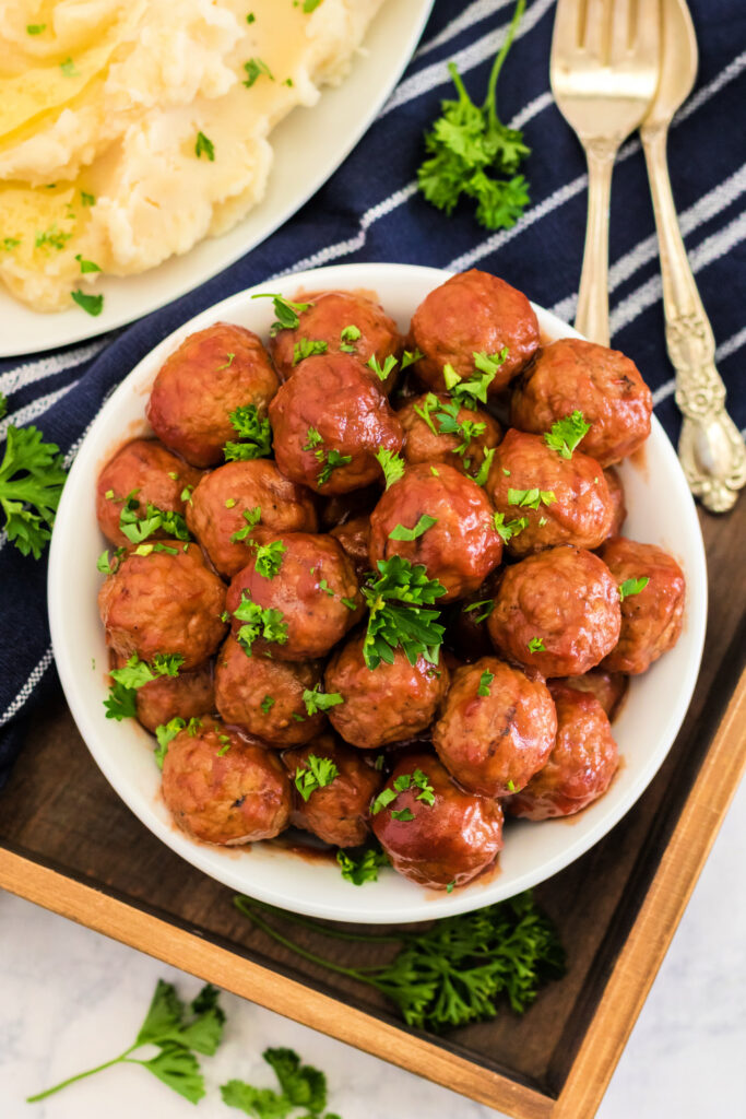 Crockpot Cranberry Meatballs on a platter