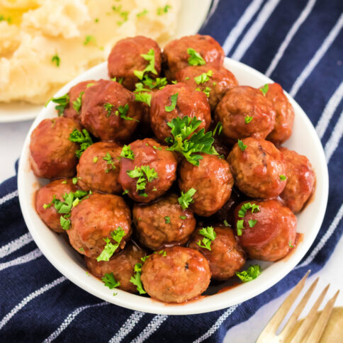 Crockpot Cranberry Meatballs on a platter