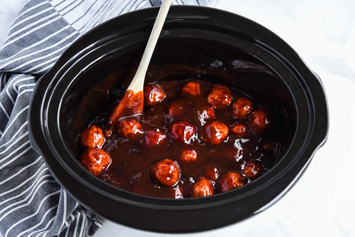 meatballs added to crockpot