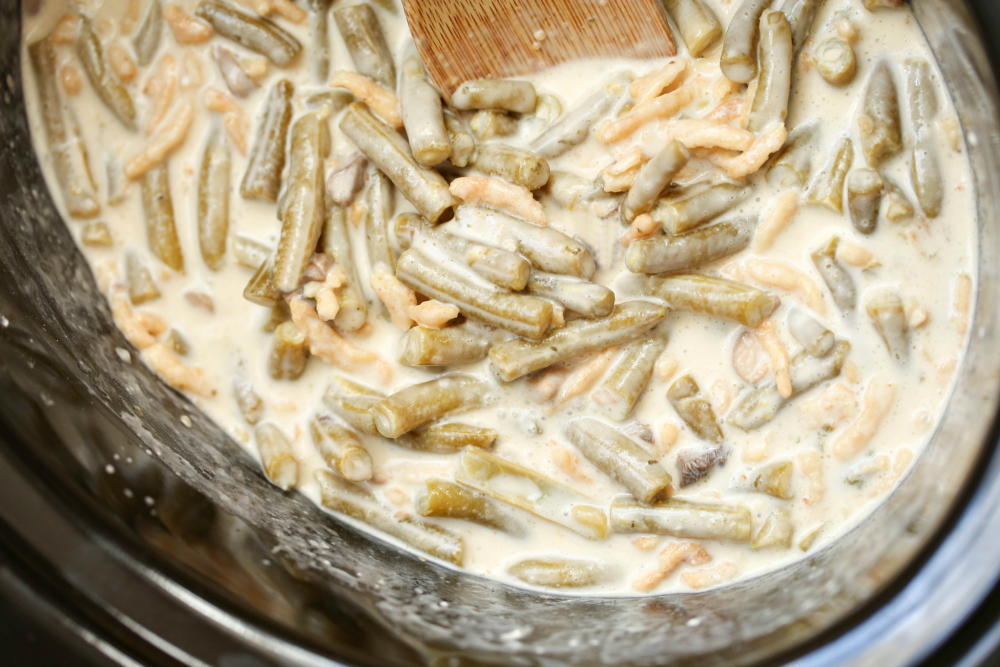 Crockpot Green Bean Casserole - green beans and french onions stirred into crockpot