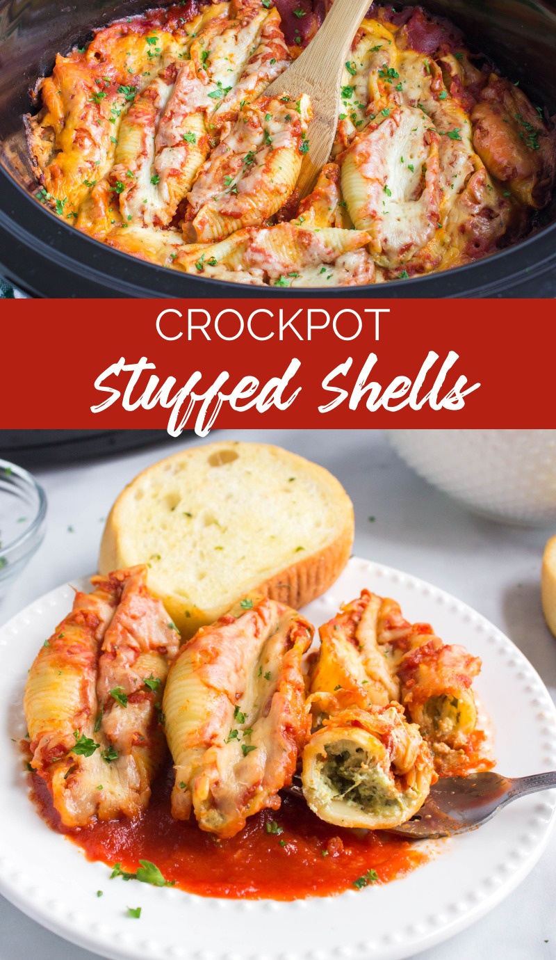 This Crockpot Stuffed Shells recipe is a meal the whole family will love. It's so easy to make, and leftovers can be frozen for later. via @familyfresh