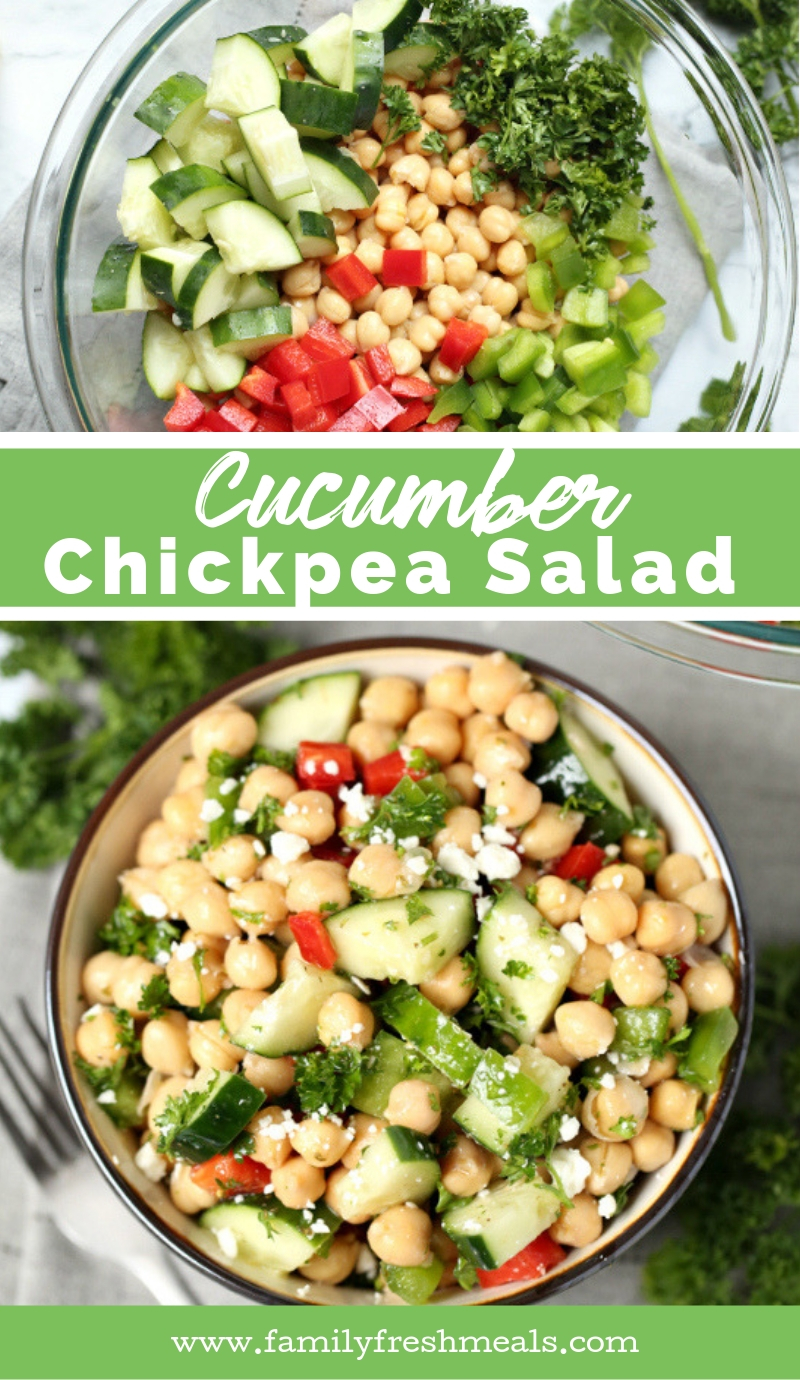 Cucumber Chickpea Salad #cucumber #familyfreshmeals #chickpea #salad #healthy #healthysalad #feta #vegetarian #springsalad via @familyfresh