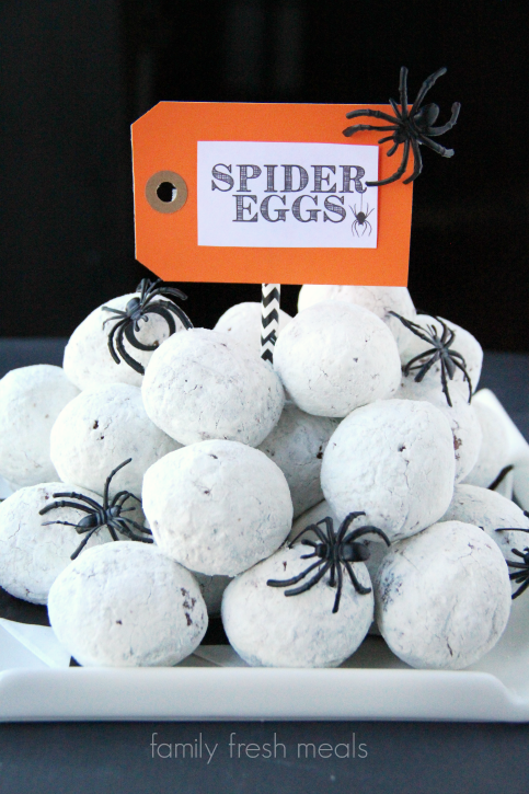 Fun Halloween Food Spider Egg Donuts - Halloween Appetizer - FamilyFreshMeals.com