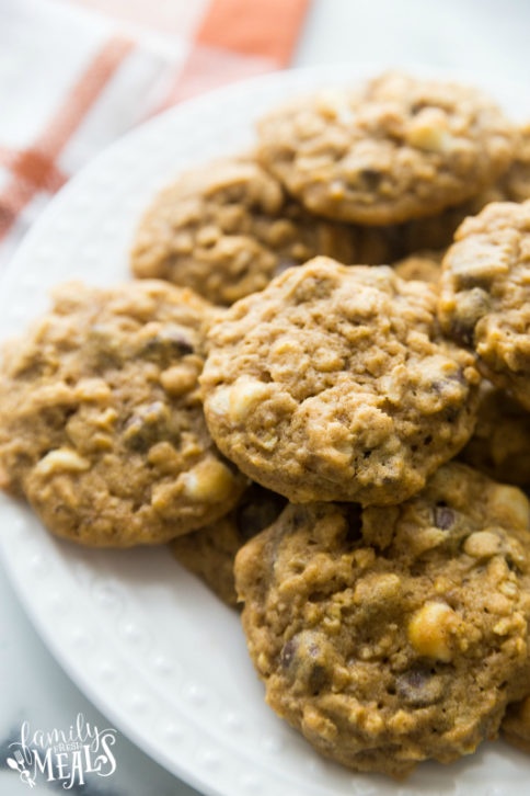 Cookies stacked on a white plate