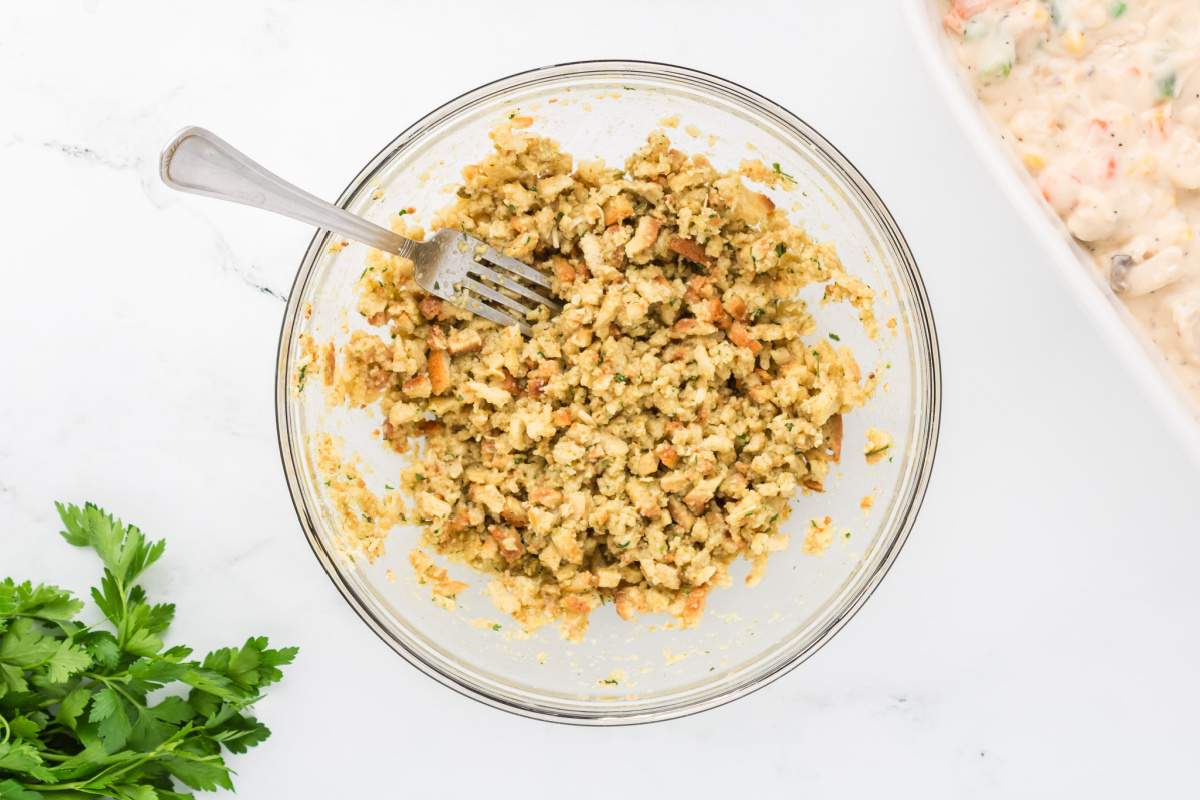 stuffing in a mixing bowl