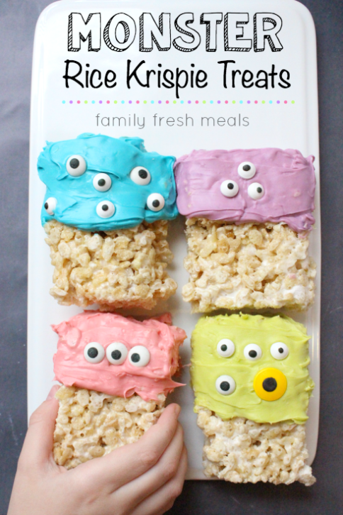 Easy Halloween Monster Rice Krispie Treats - FamilyFreshMeals.com