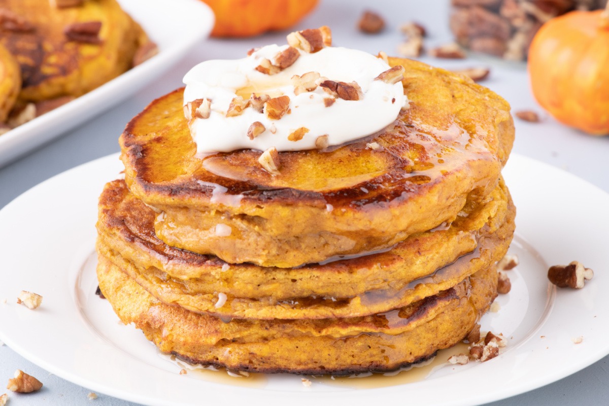 Fluffy Pumpkin Pancakes on a plate