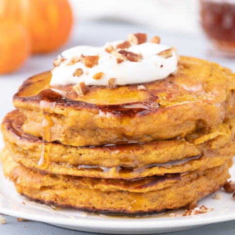 Fluffy Pumpkin Pancakes on a plate