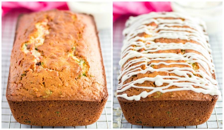 Cooked breakfast loaf drizzled with icing