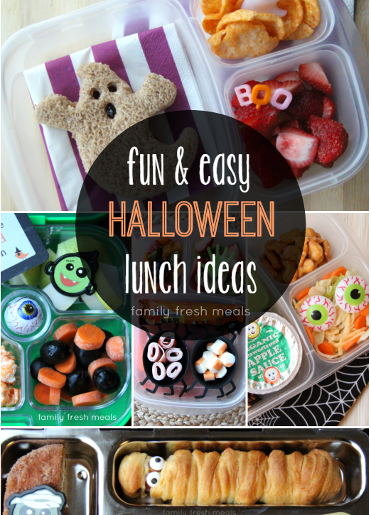 Fun Halloween School Lunch Box Ideas - FamilyFreshMeals.com - Super FUN and easy!