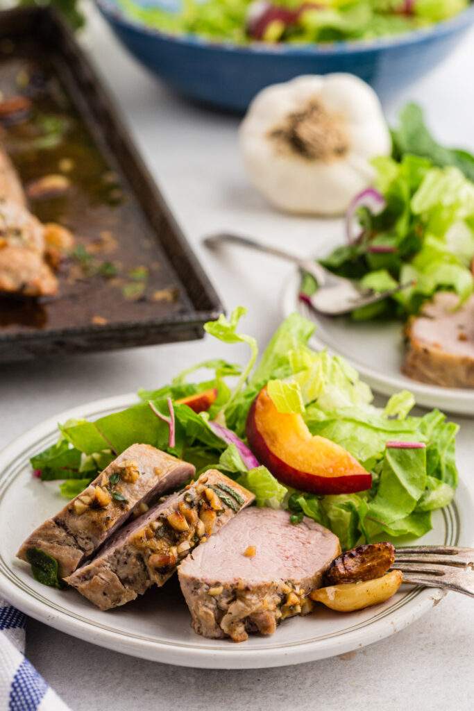 Garlic Roasted Pork Tenderloin on a plate