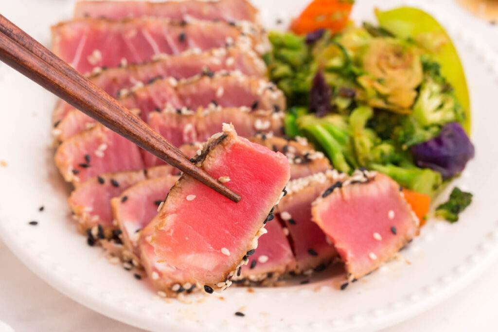 ahi tuna steak on a plate