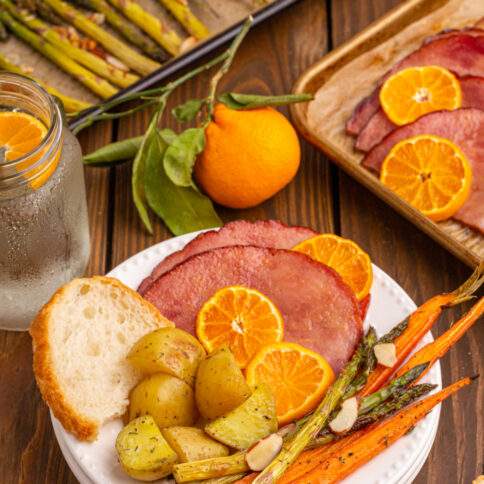 Easter sheet pan dinner on a plate