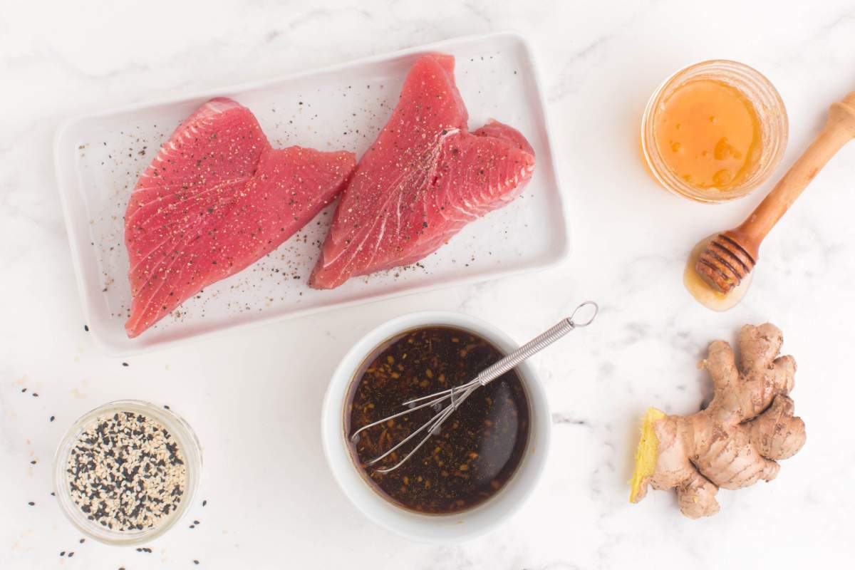 mixing marinade in a small bowl