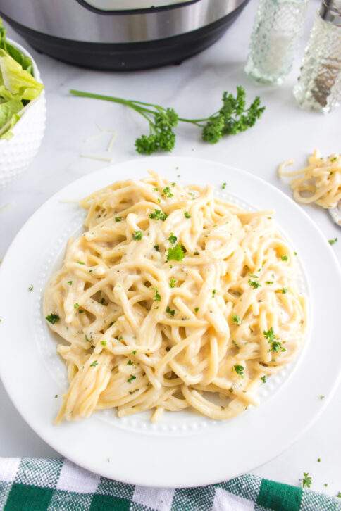 Instant Pot Cheesy Garlic Butter Spaghetti on a plate