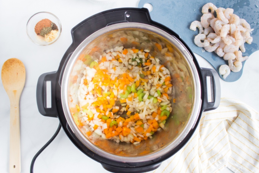 chopped veggies inside instant pot