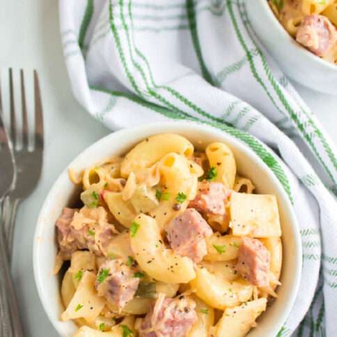 Reuben pasta salad in a small bowl