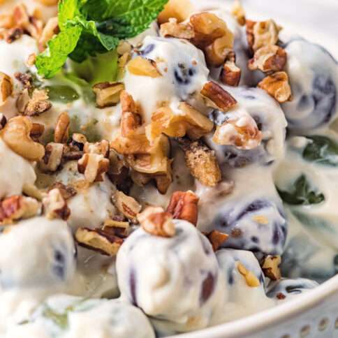 Creamy grape salad in a bowl