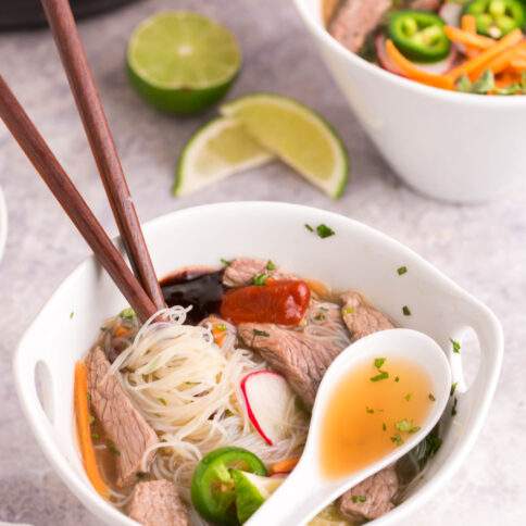 Instant Pot Beef Pho in a bowl