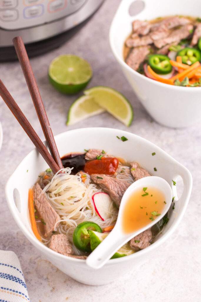 Instant Pot Beef Pho in a bowl