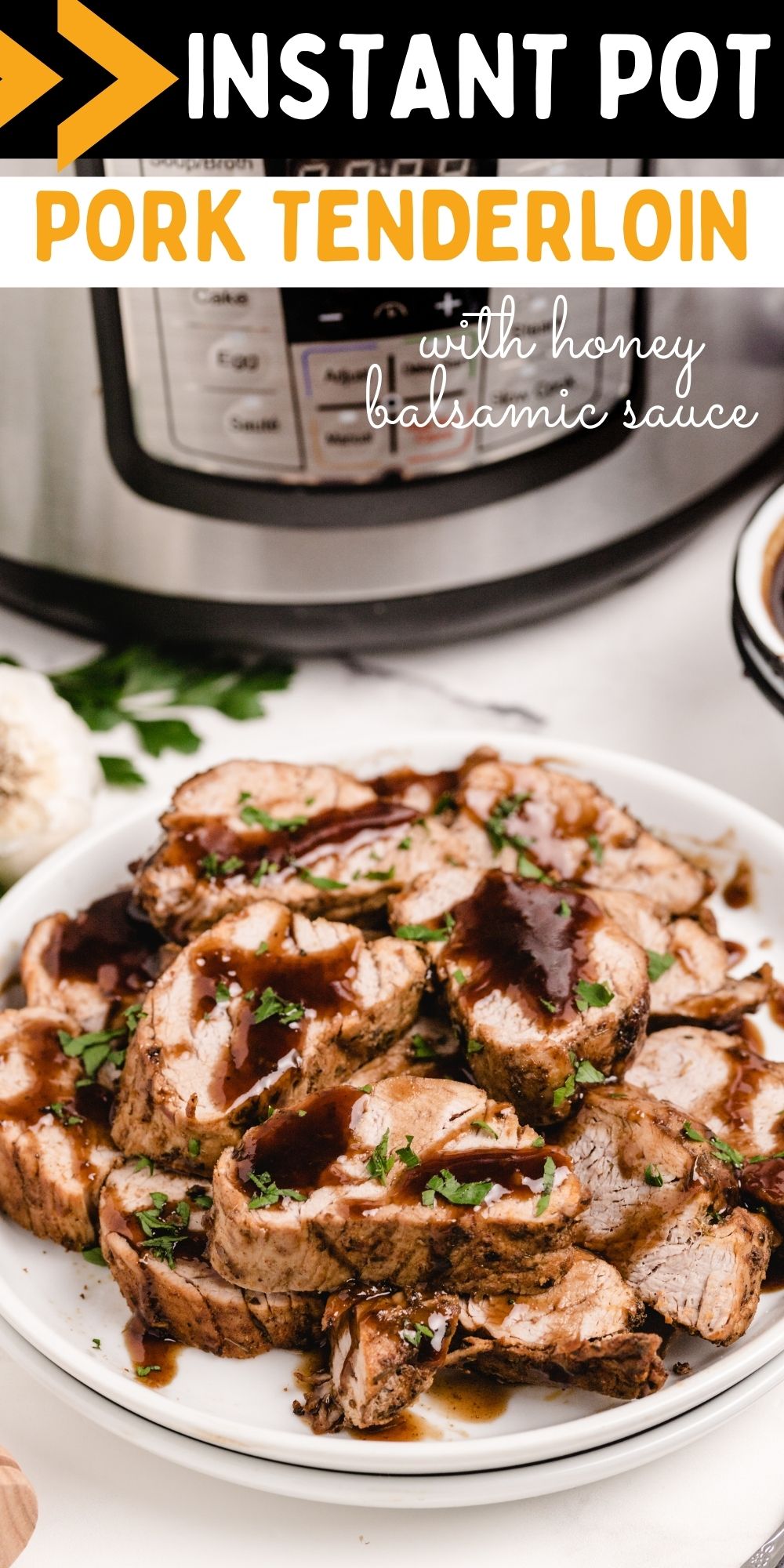 This Instant Pot Pork Tenderloin with Honey Balsamic Sauce recipe makes an easy and wholesome meal for any weeknight. via @familyfresh