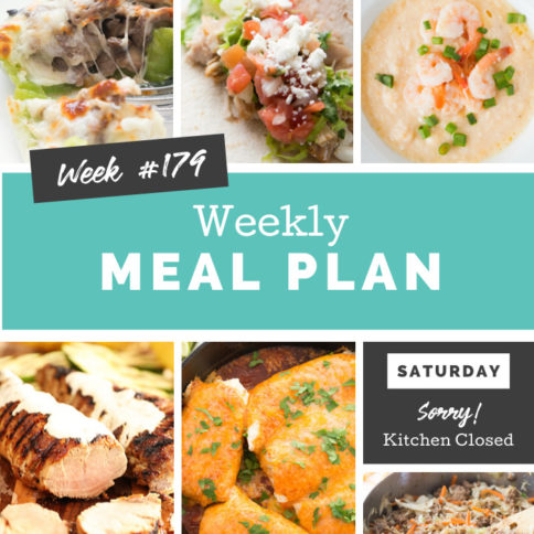 Collage image showing images of recipes from weekly meal plan