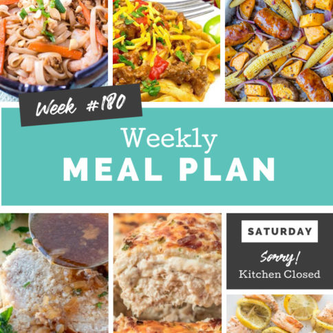 Collage image showing images of recipes from weekly meal plan