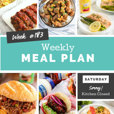 Collage image showing images of recipes from weekly meal plan