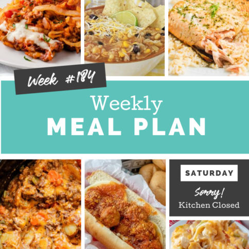 Collage image showing images of recipes from weekly meal plan