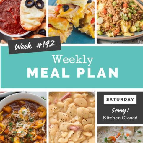 Collage image showing images of recipes from weekly meal plan