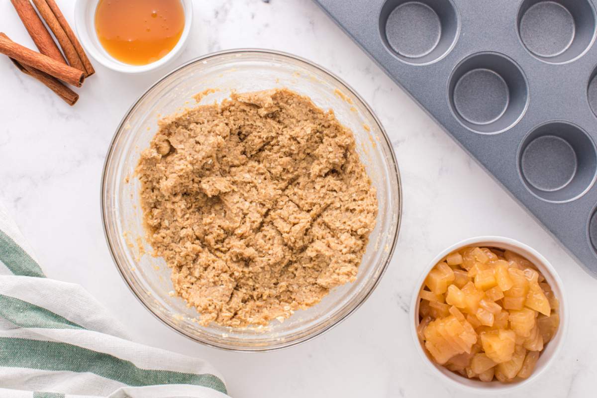 crust mixture in a large bowl and cut up apples in small bowl