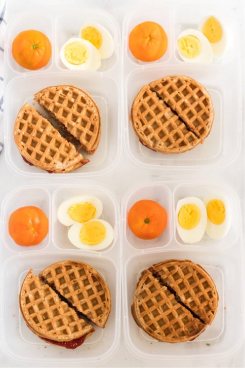 Top down image of 4 PBJ Waffle Sandwich Lunchboxes