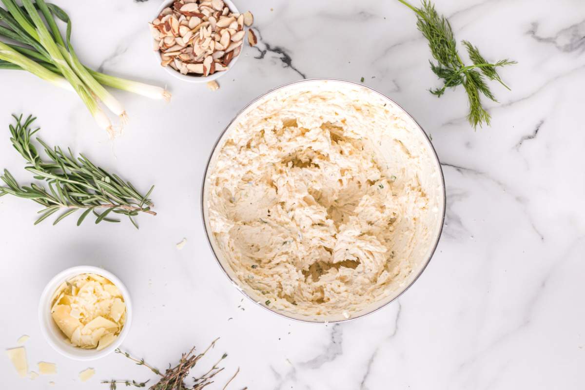 Cream cheese whipped in a bowl