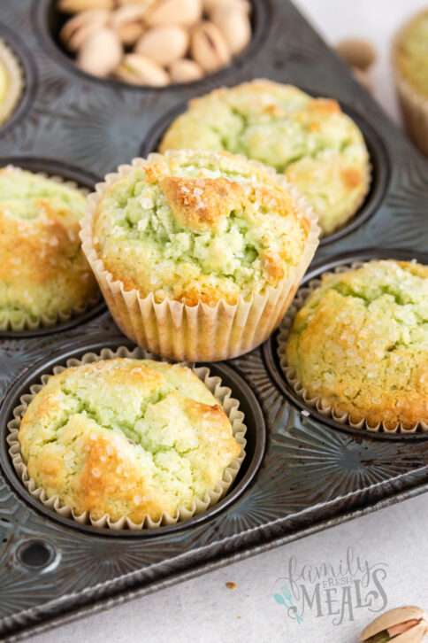 Pistachio Muffins in a muffin pan