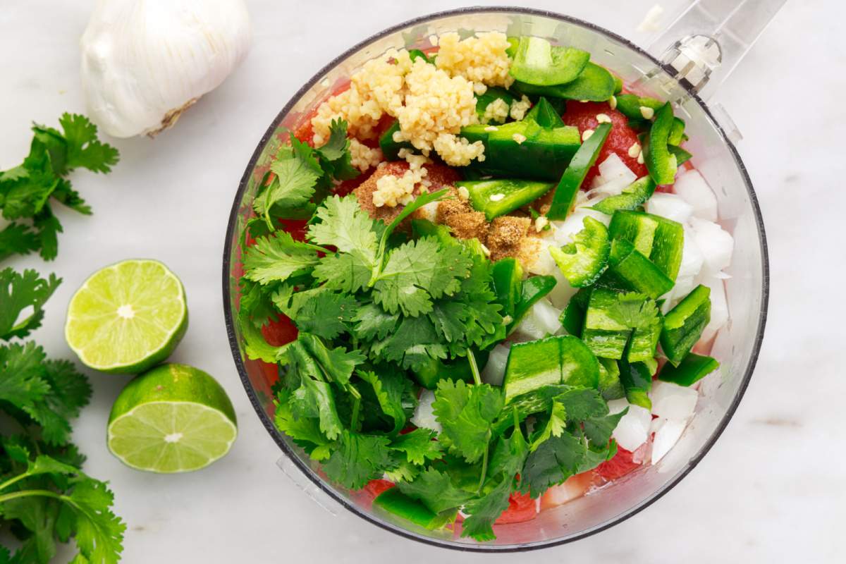 ingredients for Restaurant Style Salsa in food processor 